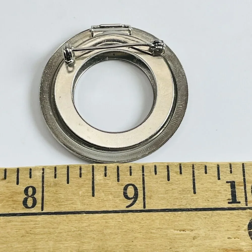 Vintage Silver Tone Concentric Circle Ribbed Statement Brooch Pin Scarf Clip - Picture 3 of 4